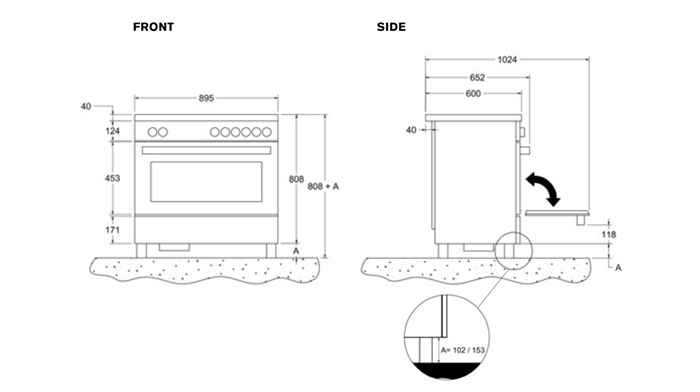 90 cm Air-Tec-spis med induktionshäll och integrerad fläkt, elektrisk ugn